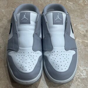 Nike Jordan golf shoe slides grey and white and black men’s 11